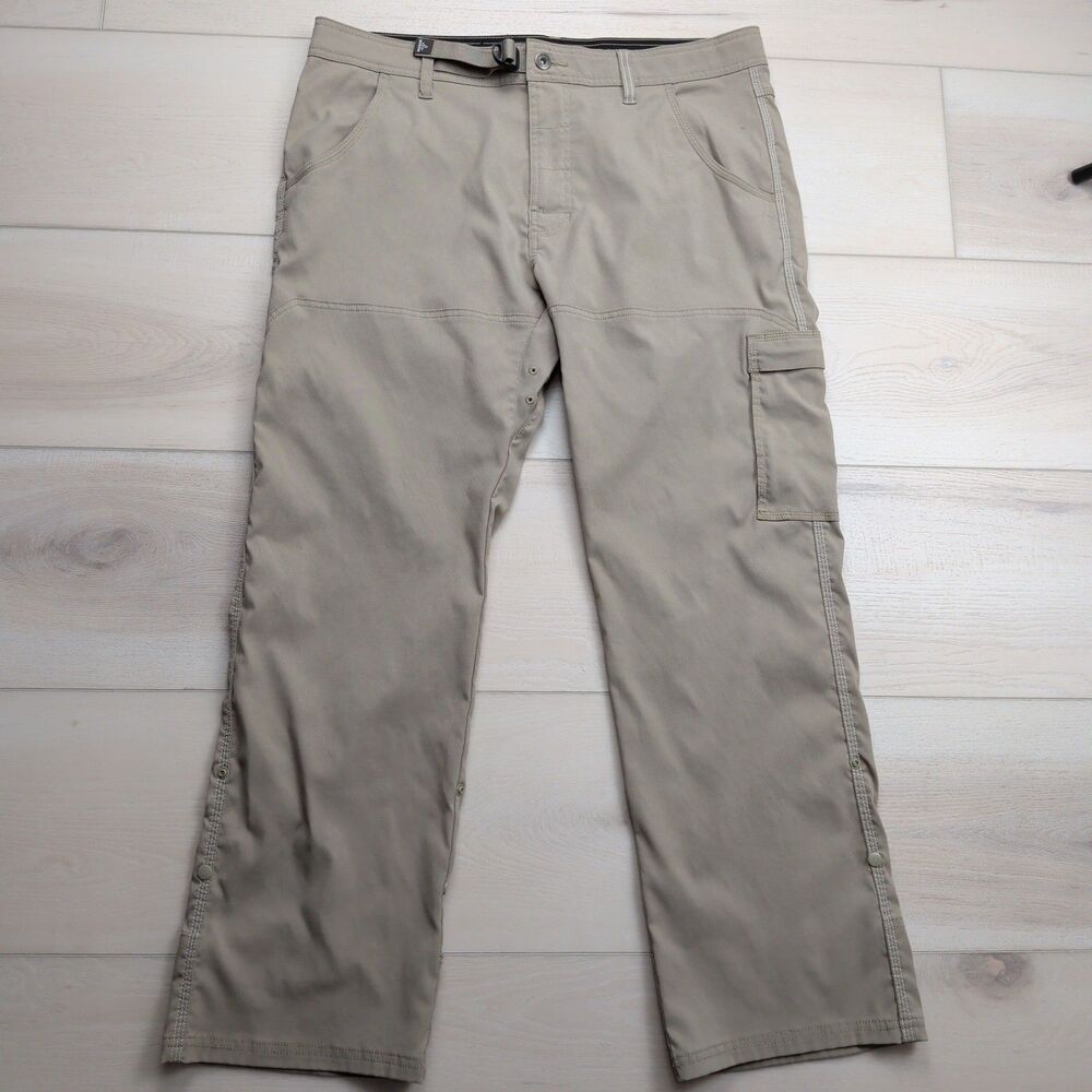 Prana Stretch Zion Pants‎ Mens 36x29 Belted Sandbar Vent Hiking Roll Up Snap Leg
